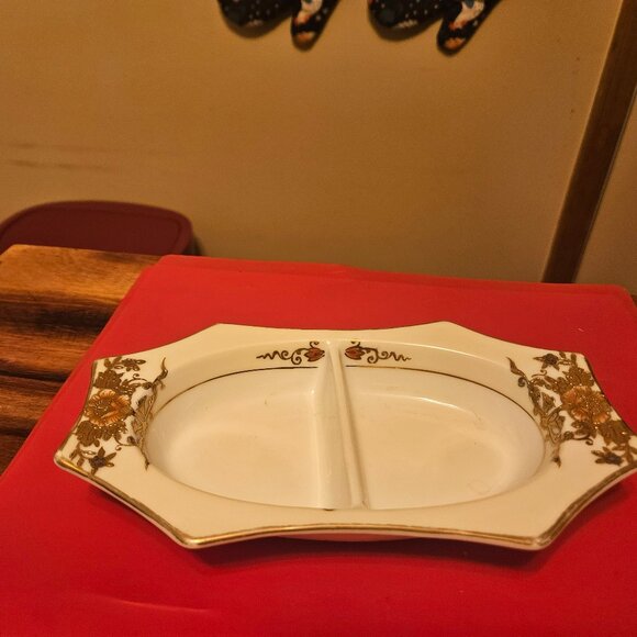 vintage hand painted 1920s Noritake divided relish dish raised pattern on sides - Picture 3 of 5